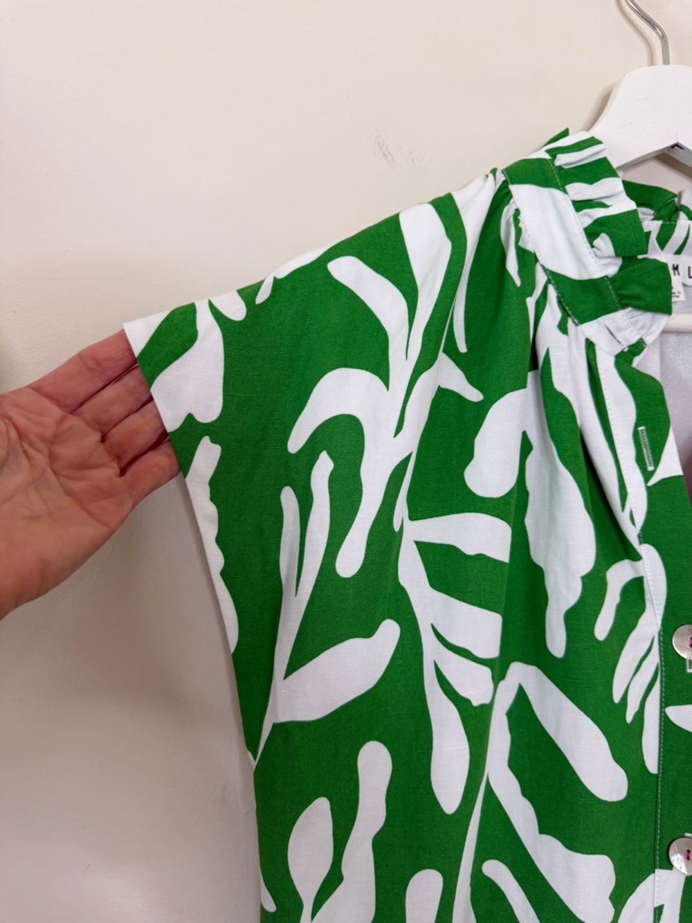 THML AUDREY SHORT SLEEVE BUTTON UP SHIRT DRESS POCKETS TROPICAL PRINT LINEN - Picture 5 of 11